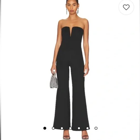 Good American Strapless V Bodice Scuba Fabric Wide Leg Jumpsuit Black Sz L - Picture 1 of 15